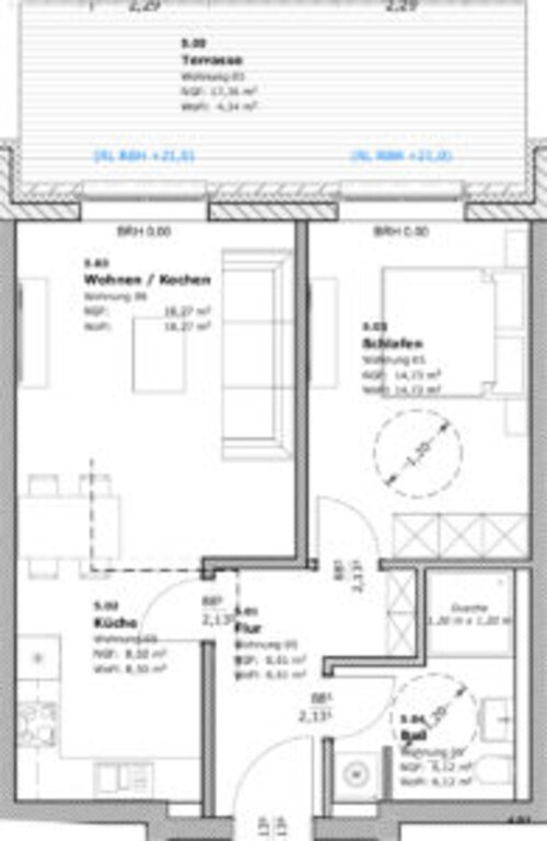 Beispielgrundriss kleine 2-Zimmer-Wohnung
